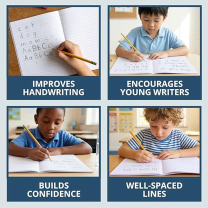 ROARING SPRING Primary Composition Book, Handwriting Notebook for Kids (K - 2nd Grade), Grade 2 Ruled, 3/4" Skip-Line Manuscript Paper, Flexible Cover, 9.75" x 7.5", 50 Sheets/100 Pages, 72 Pack - color: Blue Marble