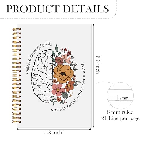Neurodiversity Mental Health Spiral Notebook, Inspirational Floral Brain Journal for Autism ADHD, Special SPED Education Classroom Supplies, Autism Teacher Gifts, Mental Health Gifts, 5.5x8.3 - color: Neurodiversity Inspirational