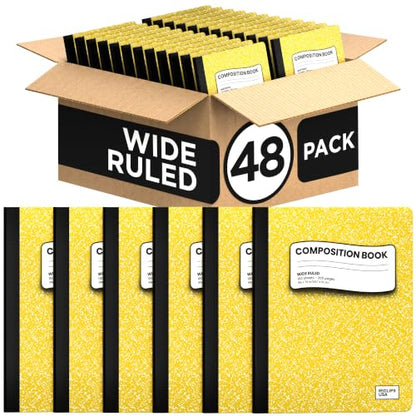 Composition Notebook Wide Ruled Composition Notebooks Bulk Yellow Marble Hard Cover Wide Ruled Notebook Paper Note Books For Schools Marble Composition Books 100 Sheets 200 Pages 9.75” x 7.25” (48 Pack, Yellow) - color: Yellow, size: 48 Pack