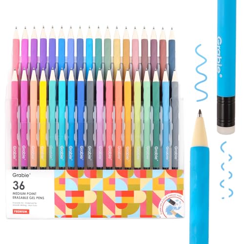 Grabie Erasable Gel Pens, Medium Point 0.7 mm Erasable Pens, Make Mistakes Disappear for Drawing Writing Planner, Pack of 36 Assorted Colors - color: 36 Colors Pens: Multicolor