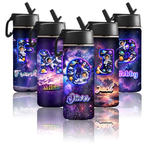 Custom Name Water Bottles for Kids,Personalized Astronaut Stainless Steel Sports Water Bottles with Straw-Double Wall Insulated Customized Gifts for Boys Girls Women Men Friends School Sports - color: New Color 25