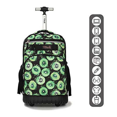 Tilami Rolling Backpack 18 inch Wheeled Laptop Backpack School College Student Travel Trip Boys and Girls (Kiwi) - color: Kiwi