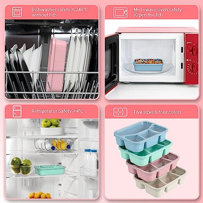 Bento Box Adult Lunch Box (4 Pack), 4-Compartment Meal Prep Container for Kids, Reusable Food Storage Containers with Transparent Lids, No BPA, Microwaveable (Wheat (Green/Blue/Pink/Beige)) - color: Wheat (Green/Blue/Pink/Beige)