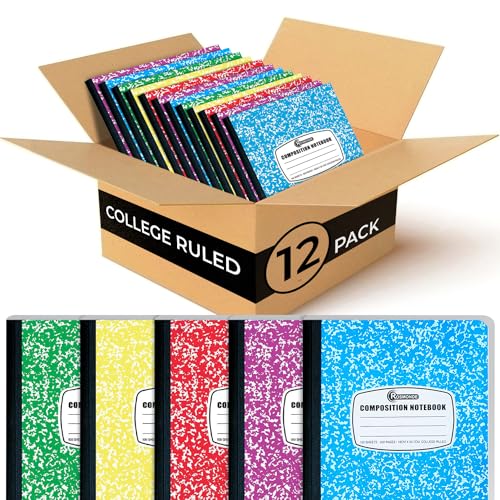 Rosmonde College Ruled Combo, Loose Leaf Paper, 450 Sheets, 6 Pack, 3 Hole Punched & Composition Notebooks 5 Pack, 200 Pages (100 Sheets), Assorted Marble, Hard Cover, School, College & Office