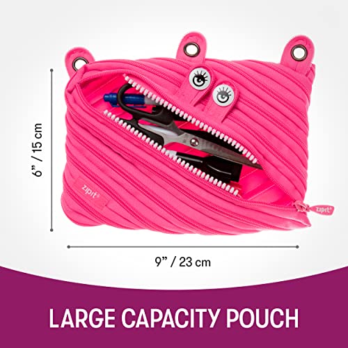 ZIPIT Monster Pencil Case for Girls, Cute 3-Ring Binder Pencil Pouch for Kids and Teens, Stationery Bag for School, Pink - color: Pink