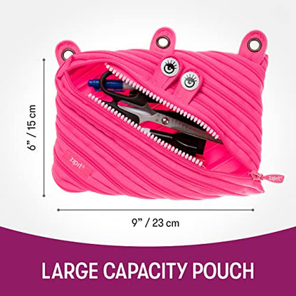ZIPIT Monster Pencil Case for Girls, Cute 3-Ring Binder Pencil Pouch for Kids and Teens, Stationery Bag for School, Pink - color: Pink