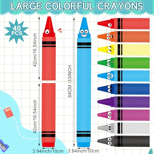Mooliwe 40 Pcs Jumbo Crayon Bulletin Board Cutouts Set, 35 Inch Large Cardboard Crayons Cutout Posters for Classroom Bulletin Board Door Window Back to School Decorations