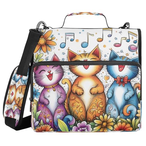 3 Ring Zipper Binder With Shoulder Strap Documents Storage Organizer Animal Dog - color: Three Singing Cats