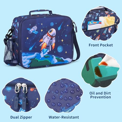 rockpapa Kids Lunch Box Set with 14oz Insulated Water Bottle & Lunch Bag, Leakproof 5.5 Cups Bento Box for School & Children, BPA-Free, Microwave Safe for Boys Girls (Blue Rocket) - color: Blue Rocket
