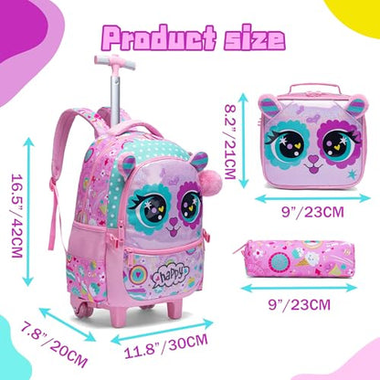 Rolling Backpack for Girls Backpacks with Wheels for Elementary Preschool Students Kids 2 in 1 Travel Luggage Carry on Suitcase for Girls Age 8-10 - color: Rose 01