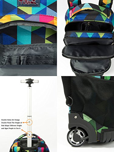 Tilami Rolling Backpack Armor Luggage School Travel Book Laptop 18 Inch Multifunction Wheeled Backpack Students - color: Blue Geometric