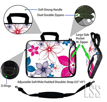 LSS 13.3 inch Laptop Sleeve Bag Notebook with Extra Side Pocket, Soft Carrying Handle & Removable Shoulder Strap for 12" 12.1" 13" 13.3" Apple MacBook Air, GW, Acer, Aspire Asus, Dell, HP, Sony, Toshiba, Samsung - White Pink Blue Flower Leaves - color: Wh