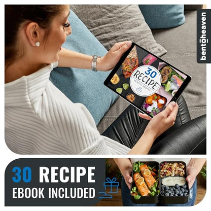 Bentoheaven Bento Box Adult, Stackable Lunch Box, 40 oz, Steel My Heart | BPA-free, leakproof and microwave-safe with 2 compartments, utensils, chopsticks, divider and sauce cup for men and women. - color: Steel My Heart