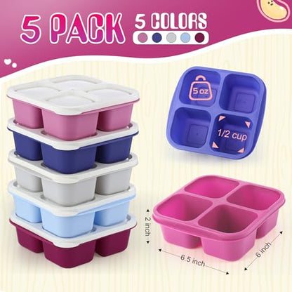 Honeydak 5 Pack Snack Containers 4 Compartment Bento Snack Boxes Reusable Lunchable Containers with Lids Divided Meal Prep Lunch Food Storage Box for School Work Travel(Elderberry,Equal) - color: Elderberry, style: Equal