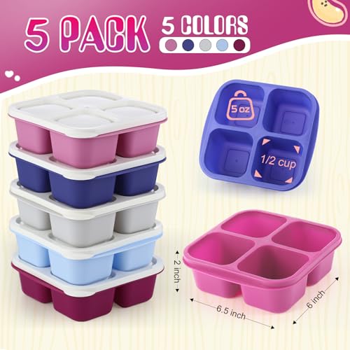 Honeydak 5 Pack Snack Containers 4 Compartment Bento Snack Boxes Reusable Lunchable Containers with Lids Divided Meal Prep Lunch Food Storage Box for School Work Travel(Elderberry,Equal) - color: Elderberry, style: Equal