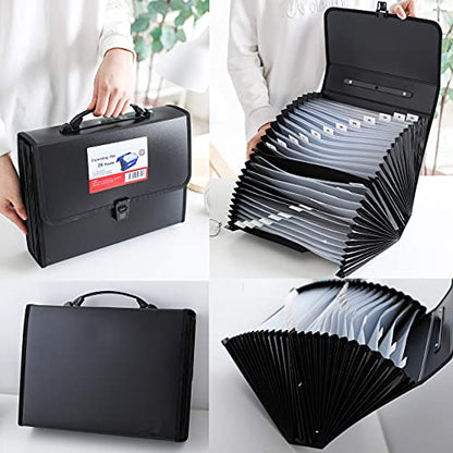 FANWU 26 Pockets Expanding File Accordion Folder with Handle - Letter A4 Paper Size - Expandable Large Plastic File Folder Wallet Monthly Portable Document Organizer with Flap & Buckle (Blue)