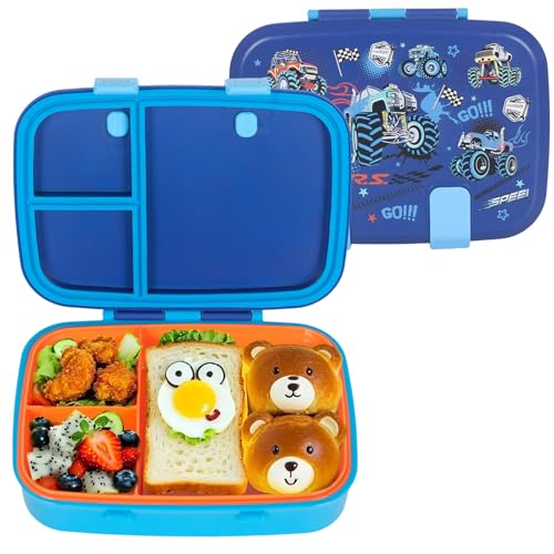 Cute Cartoon Bento Lunch Box for Kids, 800ml/27oz BPA-Free Leak-Proof Food Containers with 3 Compartments, Dishwasher Safe, Back to School Students Lunches Size for Ages 3-7 - color: B24. Racing
