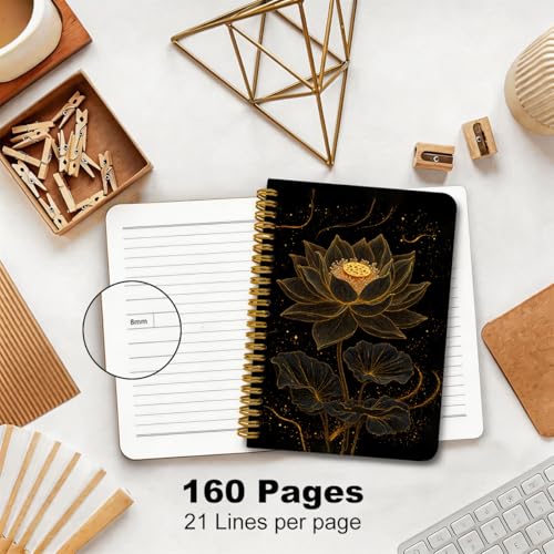 2 Pcs Gold Lotus Floral Spiral Notebook, A5 Journal Notebook 160 Pages | Meditation Yoga Spiral Notepad, Hardcover Journals for Writing Office, Zen Gifts for Women Friends, School Office Supplies - color: Multicolour 0017