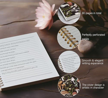 Mushroom Gifts Spiral Notebook Journal for Women, 5.5×8.3 Inch | Mushroom Gifts and Hardcover College Ruled Notebook for Offices Schools Classrooms - color: flower 6