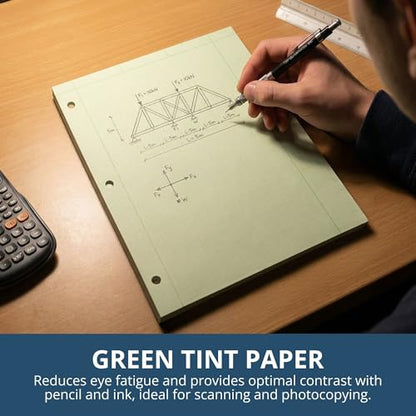 Roaring Spring Graph Ruled Engineering Pad, Engineering Graph Paper Pad, 24 Pack, 5x5 Grid to Edge, 8.5" x 11", 100 Sheets, 3 Hole Punched, Green Tinted Sheets, Made in USA - color: Green, size: Grid-to-Edge (100 Sheets) (Pack of 24)