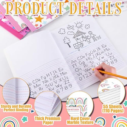 Gueevin 6 Pack Rainbow Primary Composition Notebook with Picture Space Bulk for Grades K-2 110 Page 8.5 X11'' Half Primary Journal K-2 Drawing Story for Back to School First Day of School - style: Rainbow