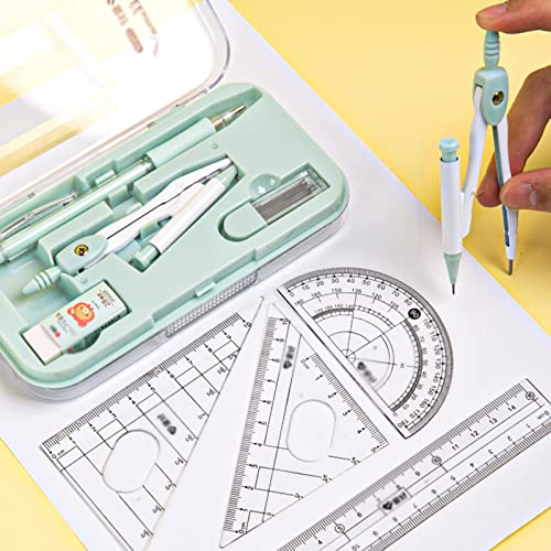 Math Geometry Kit Set Geometry Set Drawing Compass 0.7mm Mechanical Pencil Eraser Protractor Rulers Drafting Compass 8 Piece Set for Student Professional Precision Compass (Color : Gold) - color: Gold