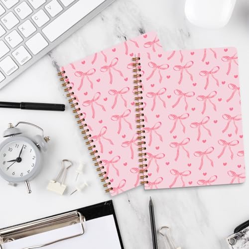 2 Packs Pink Bow Spiral Notebook College Ruled Trendy Notebook Journal Preppy Coquette Stuff Gifts for Women Teen Girls Journals for Writing Journaling Notebooks Office Classroom Supplies - color: Multi 1311