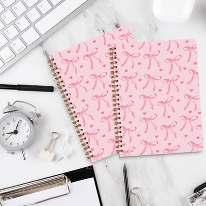 2 Packs Pink Bow Spiral Notebook College Ruled Trendy Notebook Journal Preppy Coquette Stuff Gifts for Women Teen Girls Journals for Writing Journaling Notebooks Office Classroom Supplies - color: Multi 1311