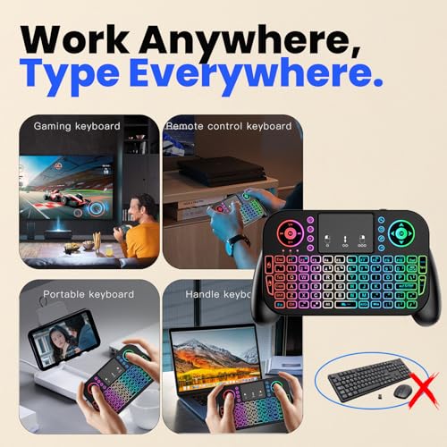 Mini Keyboard with Touchpad-2.4GHz & Bluetooth Dual-Mode,7-Color Backlight, Multimedia Hotkeys, Rechargeable, for Android TV Box, Smart TV, Projector, PS3, PC, Tablet, Windows/iOS/Android