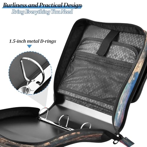 3 Ring Zipper Binder Dragon Castle Binder Organizer Portfolio with File and Shoulder Strap & Handle Large Capacity File Folder - color: Dragon Castle