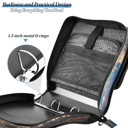 3 Ring Zipper Binder Dragon Castle Binder Organizer Portfolio with File and Shoulder Strap & Handle Large Capacity File Folder - color: Dragon Castle