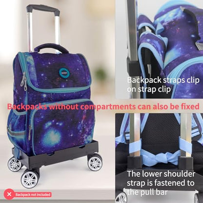 Backpack Trolley Wheeled Cart, Foldable Aluminium Alloy Hand Truck with Edge Guard Base, 4 Spinner Wheels, Luggage Cart with Luggage Strap for Teenagers, Adults, School,Luggage Trolley for Travel - size: 4 Wheels with Edge Guard Base