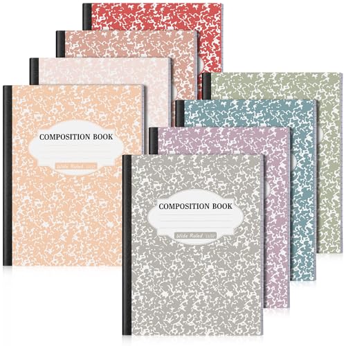 Colarr 8 Pack Composition Notebook 9.75 x 7.5 Inch Wide Ruled Marble Paper Composition Books Assorted Fun Colors Office School Notebook, Hard Cover, Sturdy Sewn Binding (Vintage Color) - color: Vintage Color