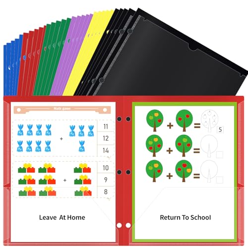 30 Pcs 3 Hole Punch Parent Teacher Communication Folders with Clear Front Pockets for 3 Ring Binders, 2 Pockets Homework Take Home Plastic Folders Classroom Folder for Kid Student ﻿ (30, Multicolor) - color: Multicolor
