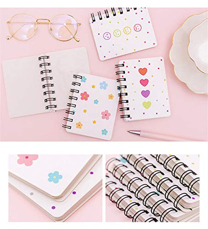 Yansanido Small Spiral Notebook, 4 Pcs 3.14 Inch x 4.13 Inch 4 Style Design Thick Hardcover Blank Pages 80 Sheets -160 Pages Journals for Study and Notes(Spiral 3.14 x4.13 Inch 4set, 3.14 x4.13 Inch)