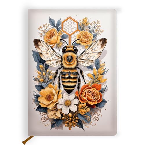 Lovdazzles Pretty Leather Lined Journal Bee Notebooks 200 Pages A5 Ruled Journaling Notebooks, Cute Notebooks for Women,Supplies Gifts for Bee Lovers (5.8 x 8.3) - color: Multi 1727