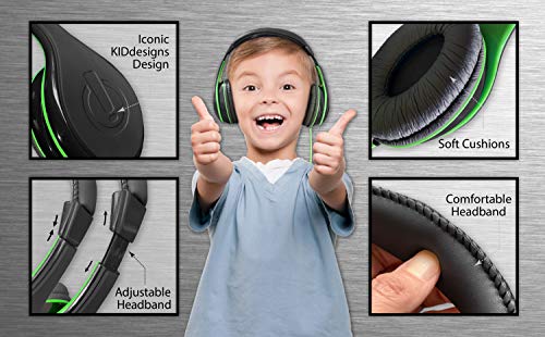 eKids Headphones for Kids, Wired Headphones for School, Home or Travel, Tangle Free Stereo Earphones with Parental Volume Control, Connect via 3.5mm Jack - color: Black