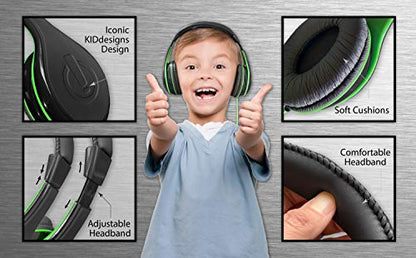 eKids Headphones for Kids, Wired Headphones for School, Home or Travel, Tangle Free Stereo Earphones with Parental Volume Control, Connect via 3.5mm Jack - color: Black
