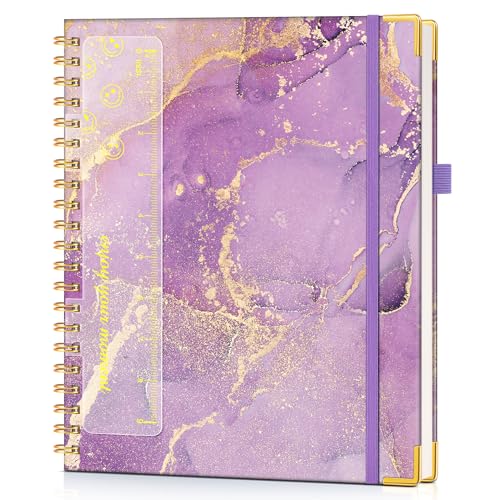 Hardcover Spiral Notebook Journal 8.5” x 11”, A4 Large Cute Notebooks for Women Men, Lined College Ruled Notebook, 100 GSM Paper, Spiral Bound Journals for Work School Note Taking Business, Purple Marble - color: Purple Marble, size: Lined
