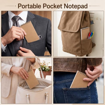 Watersay 100 Pack Small Spiral Notebook Bulk, 3x5 Pocket Notepads,Kraft - color: Kraft