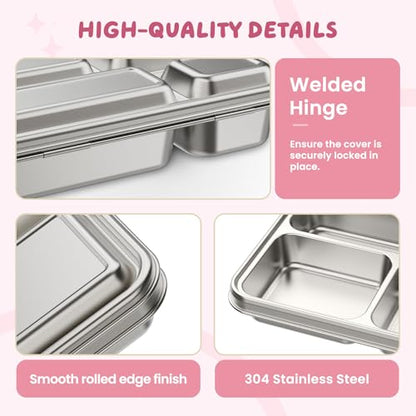 Stainless Steel Bento Box, 4-Compartment Metal Lunch Box with Removable Silicone, Lunch Container for Kids & Adults with Silicone Inner Container, School, Office, Dishwasher Safe(Pink) - color: Pink