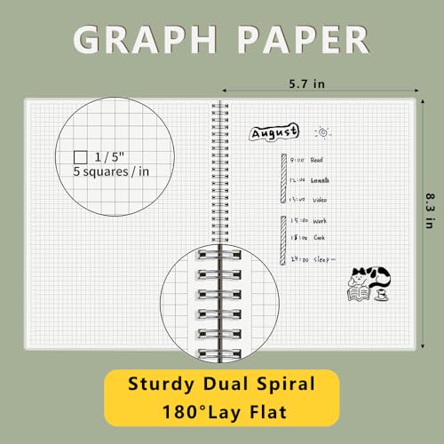 3PCS Graph Grid 120GSM Thick Paper Spiral Notebooks with Removable Elastic Bands, Medium Size Graphing notebook 5.7" x 8.3" (A5, Grid) - size: A5(5.7"×8.3"), style: Grid / 3PCS