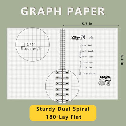 3PCS Graph Grid 120GSM Thick Paper Spiral Notebooks with Removable Elastic Bands, Medium Size Graphing notebook 5.7" x 8.3" (A5, Grid) - size: A5(5.7"×8.3"), style: Grid / 3PCS