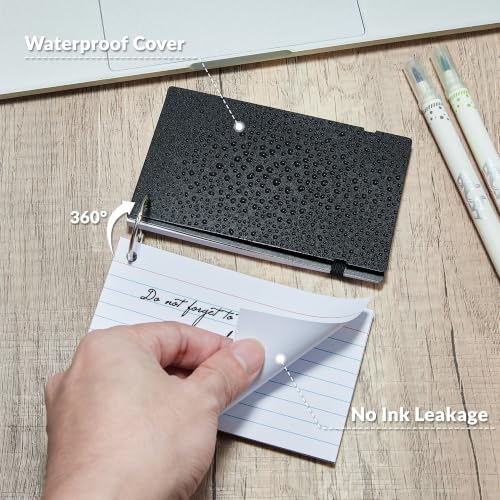 NEEWAY Heavyweight Ruled Index Cards 3x5, 200 Count Flash Cards with Rings and Cover, White Note Cards Lined for Home, Office (Black) - color: Black