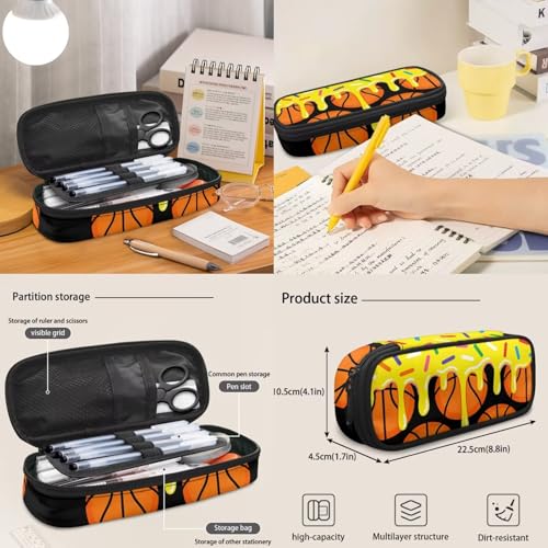 Yellow Ice Cream Basketball 3pcs School Backpack Set With Lunch Box Pencil Case, 17 Inch Large Capacity Bookpacks 3 In 1 Set For Boys Girls - color: Yellow Ice Cream Basketball