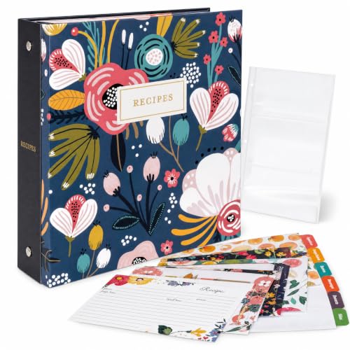 Jot & Mark 8.5"" x 9.5"" 3 Ring Recipe Binder with 50 Matching 4x6 inch | 50 Recipe Cards + 25 Sleeve Protectors + 5 Full-Page Sleeves + 6 Tabs | 8.5x9.5 | Garden Floral - color: Garden Floral, size: 8.5" x 9.5"