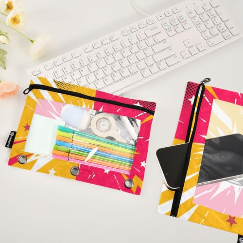 Gredecor 3 Ring Binder Pencil Pouch, Comic Soccer Zippered Pen Case Pouches with Clear Window, 2 Pack Stylish Office & School Supplie - color: Comic Soccer