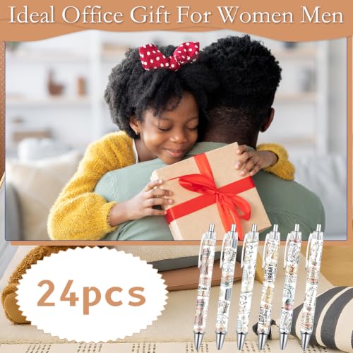 Book Lovers Ballpoint Pens Gifts - 24 Pcs Book Club Pens Set Reading Flower Retractable Writing Ball Point Pen Bookish Gift for Women Librarians Bookworms Teacher Office Party Favor Supplies - style: Book Lover