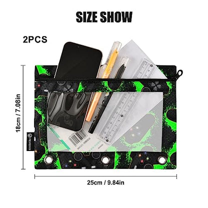 Cool Video Game Zipper Pencil Pouch 3 Ring Binder, Clear Window Pencil Case Bags Daily Office Supplies 2 Pack