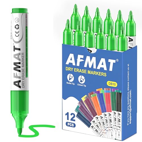 AFMAT Dry Erase Markers, 3x High Capacity, Liquid Bullet Tip Whiteboard Markers with Visible Ink Level, Low Odor Erasable Markers for Teachers, Classroom Essentials, Office Supplies[1 Colors, 12 Pack] - color: 1 Color